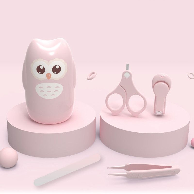 High Quality Baby Manicure Pedicure Kit Nail Clipper Scissor Tweezer Nail File Bear Nasal Aspirator Set for Newborn Infant Toddler PINK